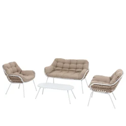 Salotto giardino divanetto, poltrone e tavolino beige Paopao