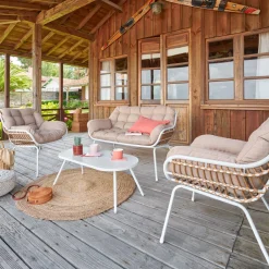 Salotto giardino divanetto, poltrone e tavolino beige Paopao