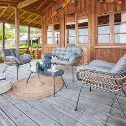 Salotto giardino divanetto, poltrone e tavolino grigio Paopao