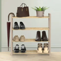 Scarpiera 4 ripiani in legno 12 paia di scarpe 65x68x23 cm