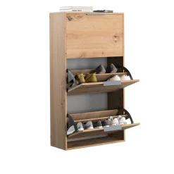 Scarpiera 65x120x25 cm legno Oak con 3 ante a ribalta