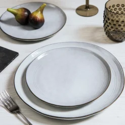 Servizio 12 piatti blu chiaro in ceramica Flower