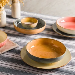 Servizio 12 piatti colorati in ceramica Maya