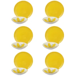 Servizio 12 piatti fiore giallo Flowers porcellana