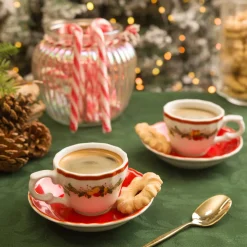 Set 2 tazze caffè Natale con piattino porcellana