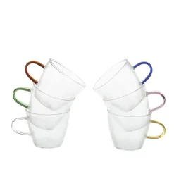 Set 6 tazzine caffè in vetro manico colorato Lumina
