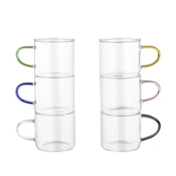 Set 6 tazzine caffè in vetro 85 ml manico colorato Lumina