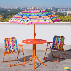 Set tavolino, ombrellone e 2 sedie per bambini arancione