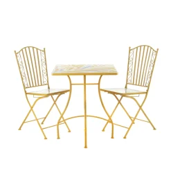 Set tavolo quadrato in ferro con 2 sedie mosaico oro