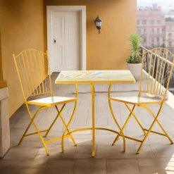Set tavolo quadrato in ferro con 2 sedie mosaico oro