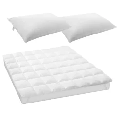 Set topper matrimoniale effetto piuma Softylen e 2 cuscini Microlen