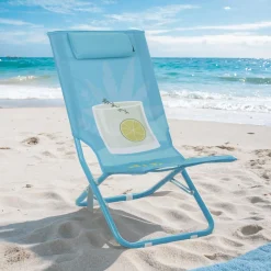 Spiaggina pieghevole Gin Tonica azzurra con poggiatesta