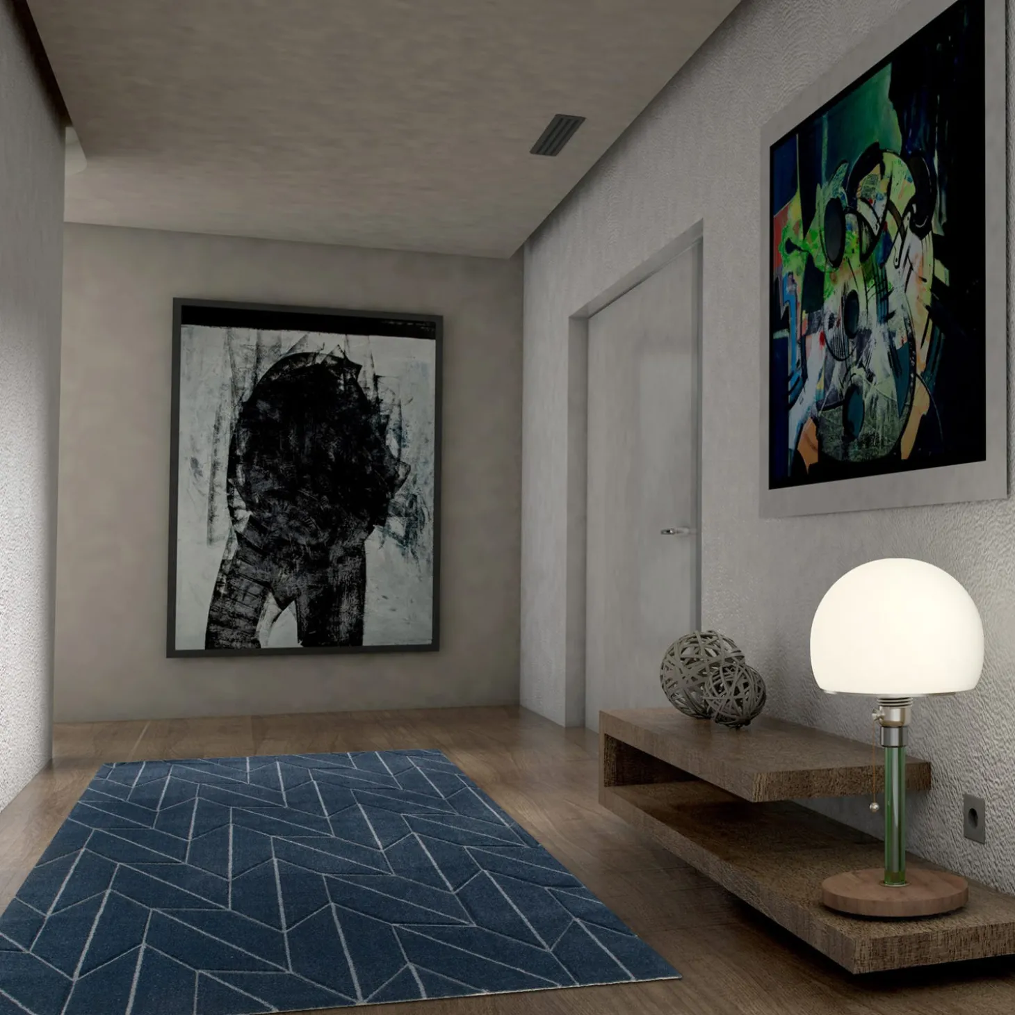 Tappeto blu in juta decoro geometrico 150x80 cm