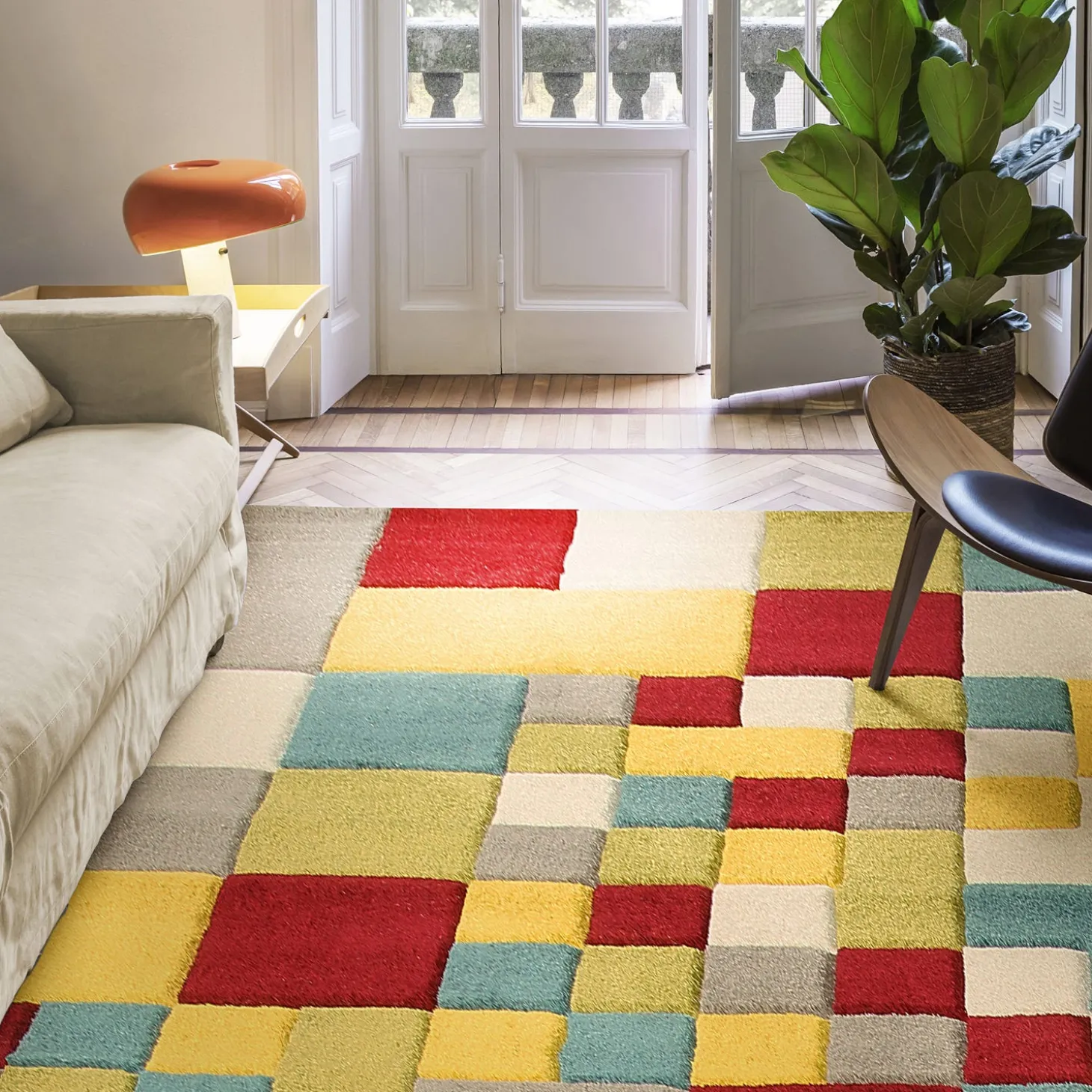 Tappeto quadrati colorati 190x133 cm Allegra