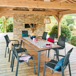 Tavolo da giardino 213x92x74 cm con piano effetto maioliche Lambada