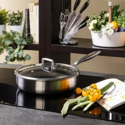 Tegame 24 cm con coperchio e un manico a 3 strati Tri - ply