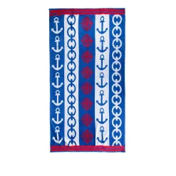 Telo mare 90x165 cm ancore blu bianco