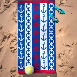 Telo mare 90x165 cm ancore blu bianco