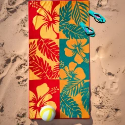 Telo mare 90x165 cm fiori giallo, rosso, blu