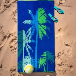Telo mare 90x165 cm palme blu e verde