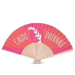 Ventaglio legno con scritta caldo infernale rosa