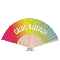 Ventaglio legno con scritta caldo illegale arcobaleno
