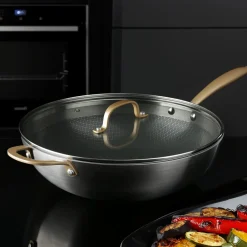 Wok 32 cm triplo strato Tri Ply - Gold con coperchio