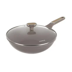 Wok antiaderente 28 cm Taupe con coperchio